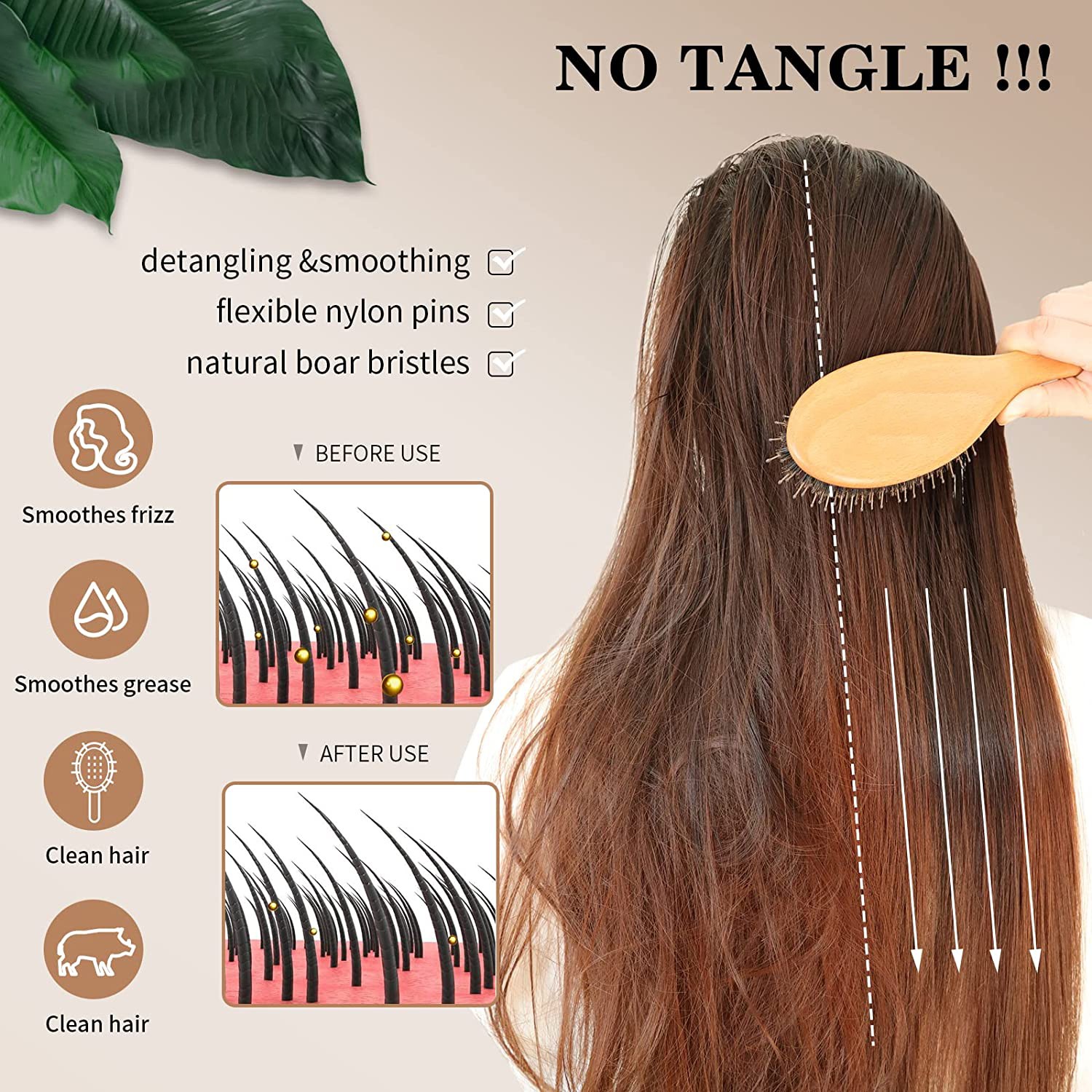 Natural Boar Bristle Massage Brush Comb Wood Handle Brush Comb Massage Comb Anti-static Hair Scalp Paddle Brush Styling Tool