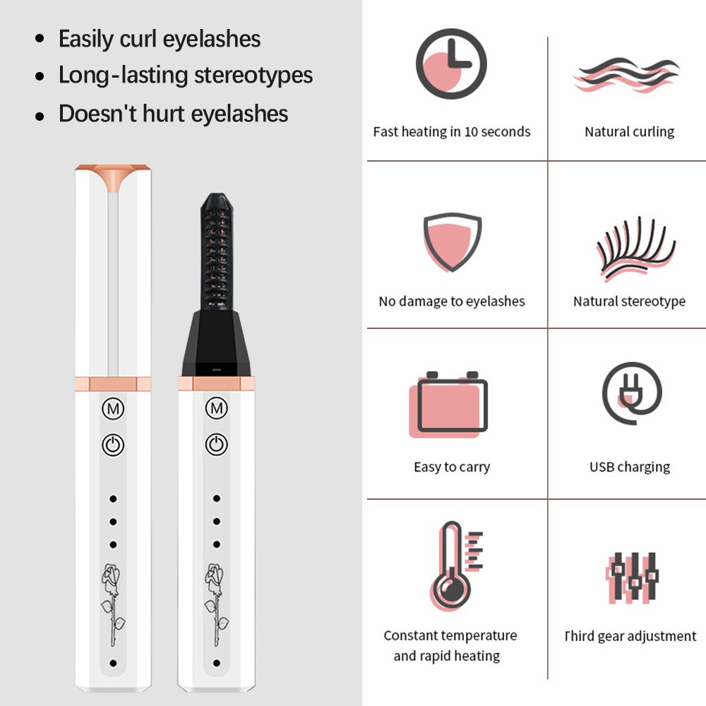 New Fast Electric Heating Eyelash Curler USB Rechargeable Eyelash Curling Roller Long Lasting Natural Eye Beauty Makeup Tools