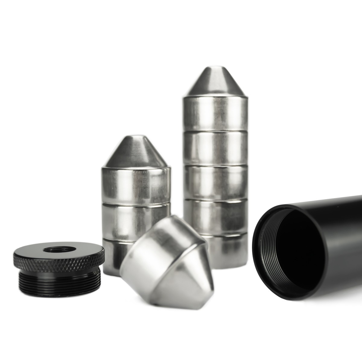 1.7x10''l, 1.45x7''l, 1.05x7''l, 1.05x6''l Cone Cups Stainless Steel Solvent Cleaning Tube With End Caps 1/2x28+5/8x24 .22 308 9mm