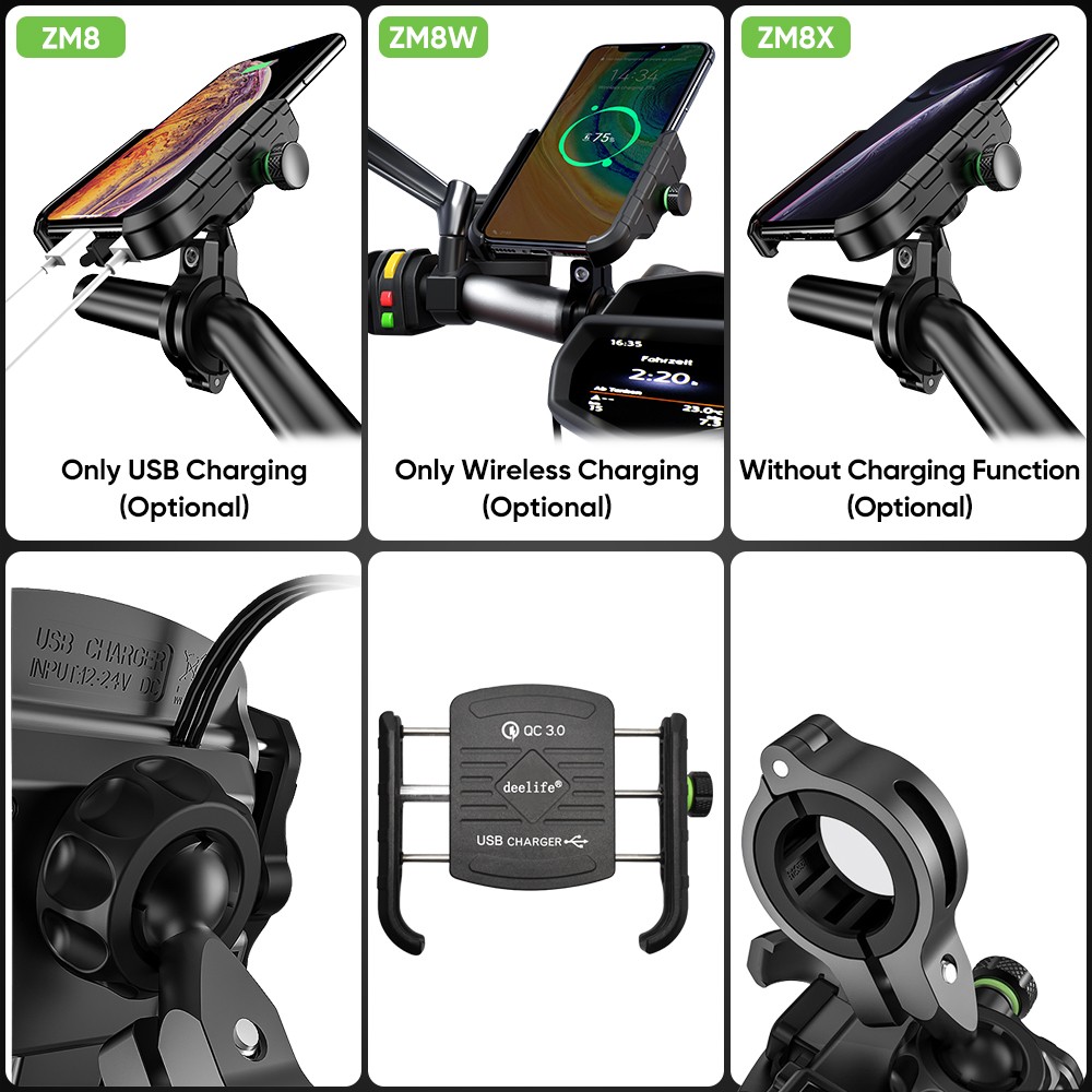 Deelife Motorcycle Mobile Phone Holder Smartphone Support Motorcycle Moto Motor Handlebar Mount Holder with Wireless Charger