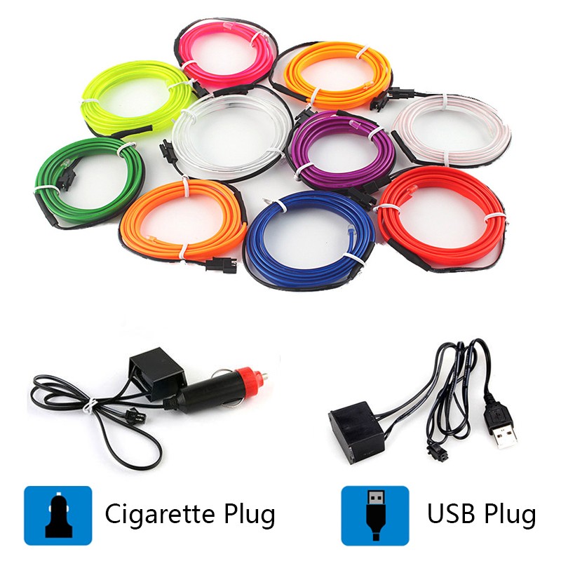 Car Interior EL Wire Ambient LED Flex RGB Strip Auto Flexible Atmosphere Nino Soft Tube USB Lamp Light Strip Rope Sticker Lamp