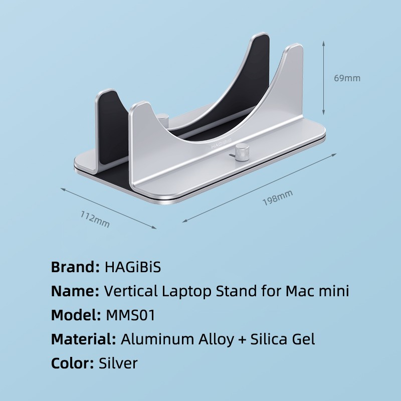 Hagibis Vertical Stand for Mac Mini Aluminum Alloy Laptop Desktop Stand Anti-Slip Adjustable Computer Stand for Apple Mac Mini