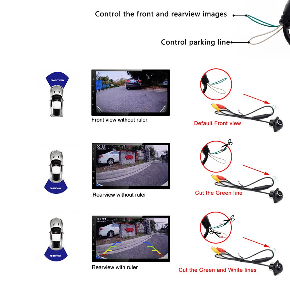 Smartour 170 Degree Reversing Camera Fisheye Silver Lens HD Night Vision With Parking Line Car CCD Punch Front Rear View Camera