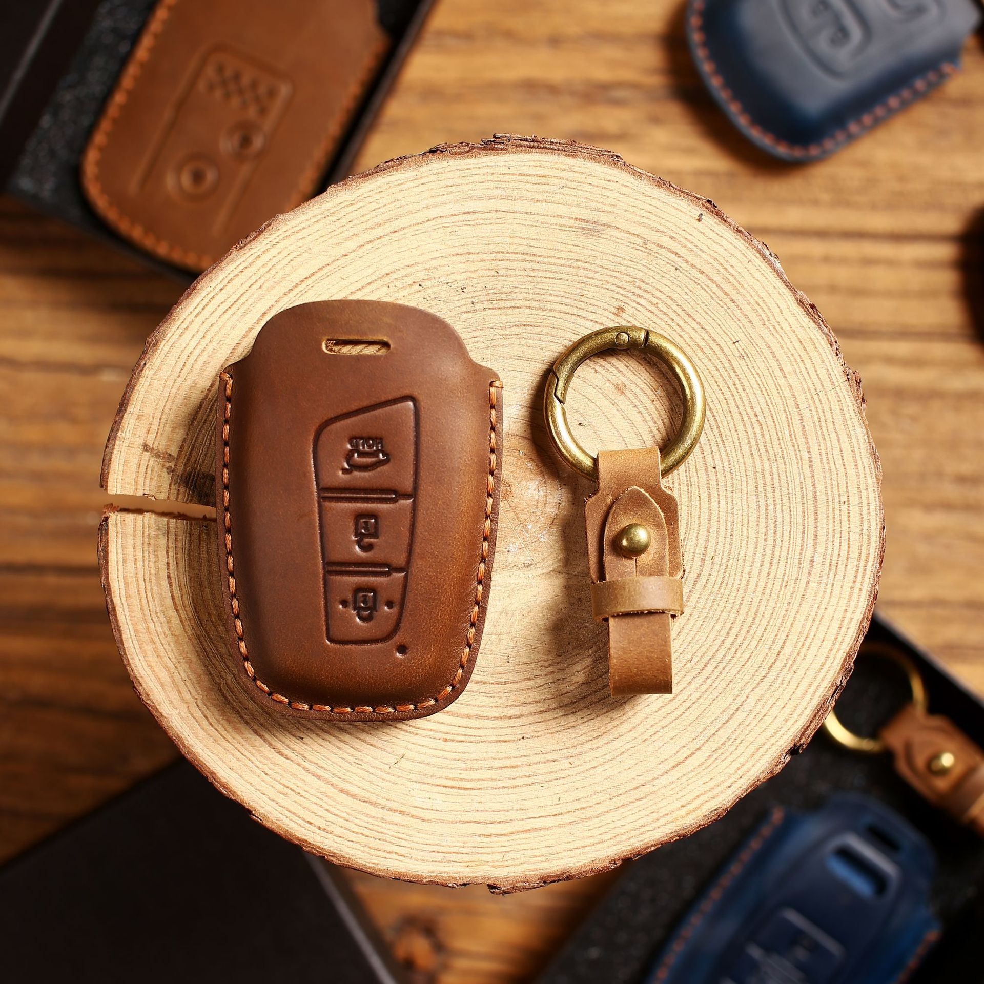 Luxury Leather Key Case Fob Cover Keychain Holder For Hyundai IX35 IX45 Elantra Santafe Equus Genesis Accessories Keyring Bag