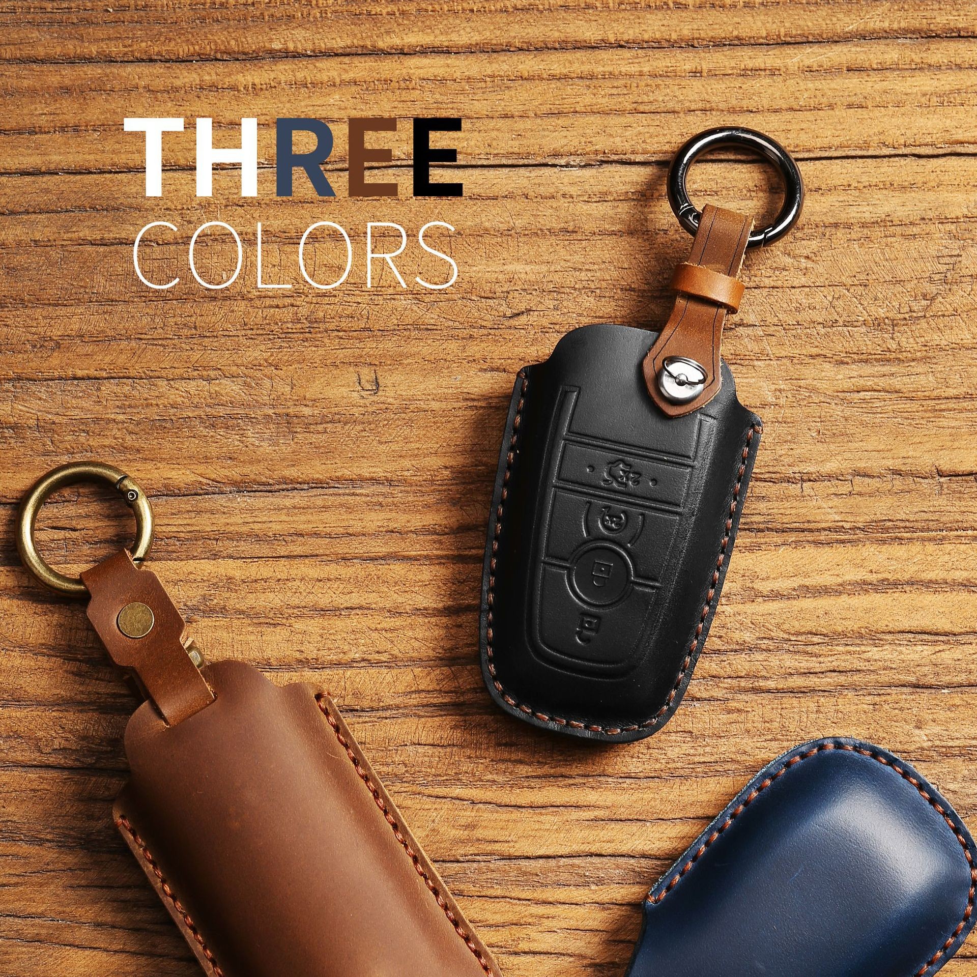 Leather Key Case Cover Fob Keychain Holder For Lincoln Ford Raptor F150 Explorer Everest Ranger Accessories Remote Keyring Bag