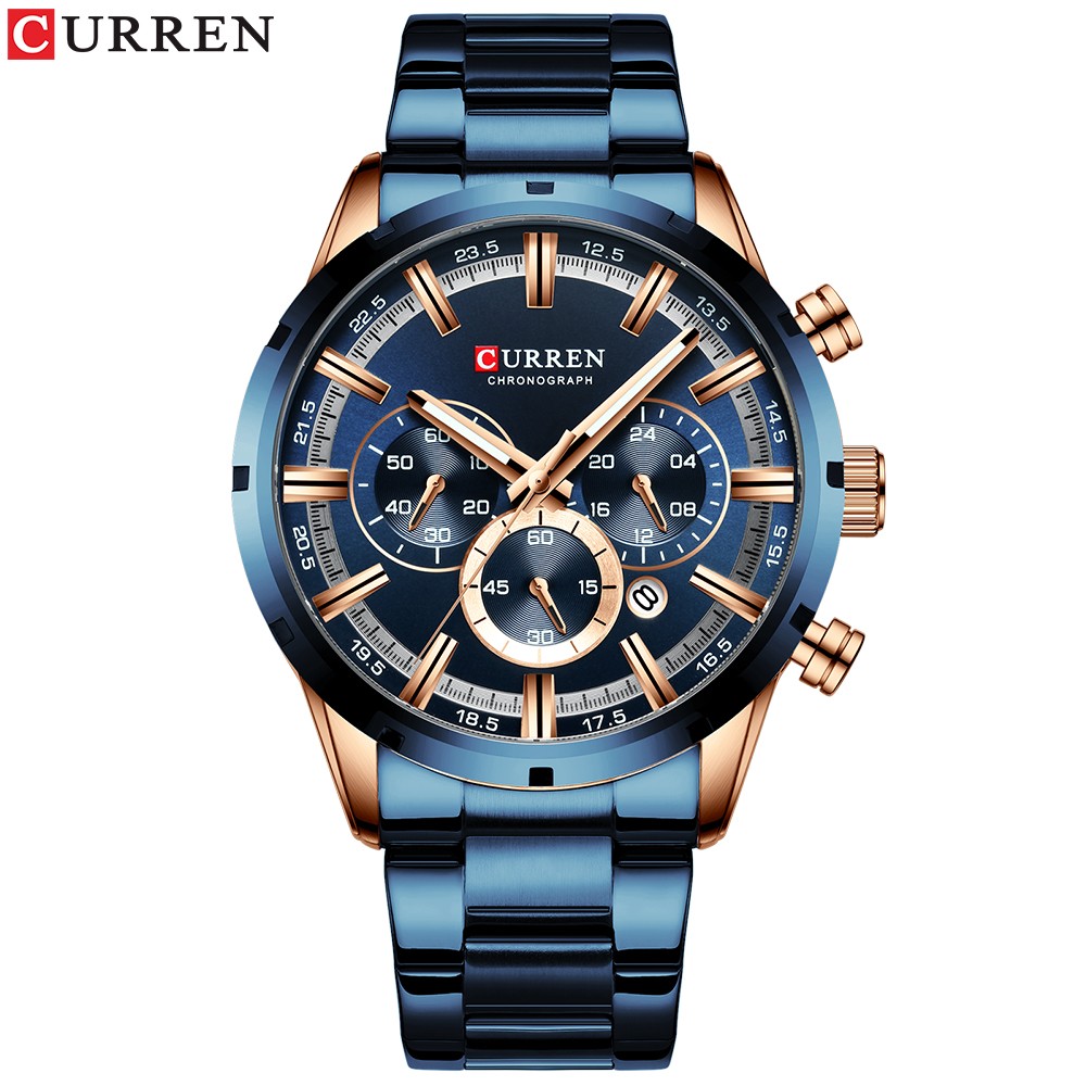 Curren Men's Watch Blue Dial Stainless Steel Band Date Business Men's Watches Waterproof Luxuries Men Wrist Watches for Men