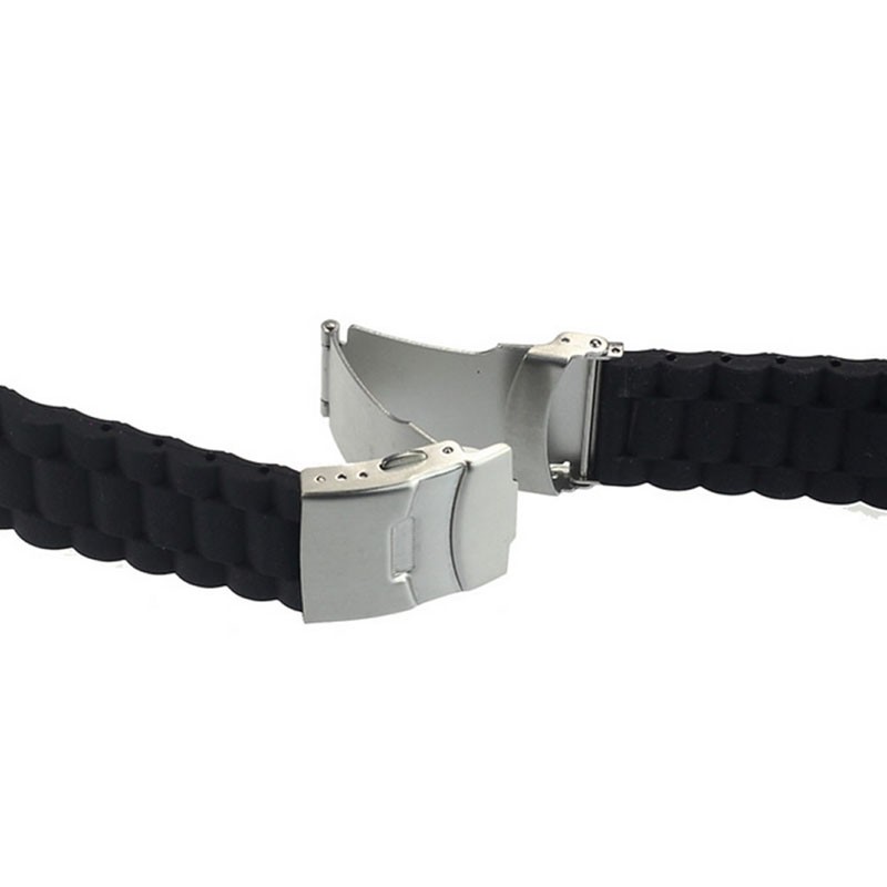 Black silicone rubber watch strap band deployment buckle waterproof 20mm 22mm