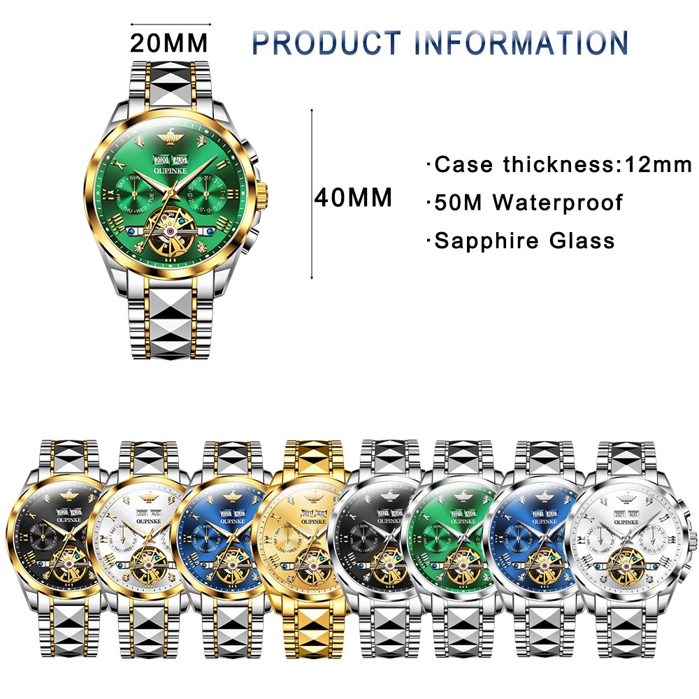 Original OUPINKE luxury automatic men's watch mechanical sapphire crystal waterproof fashion top brand hollow wristwatches