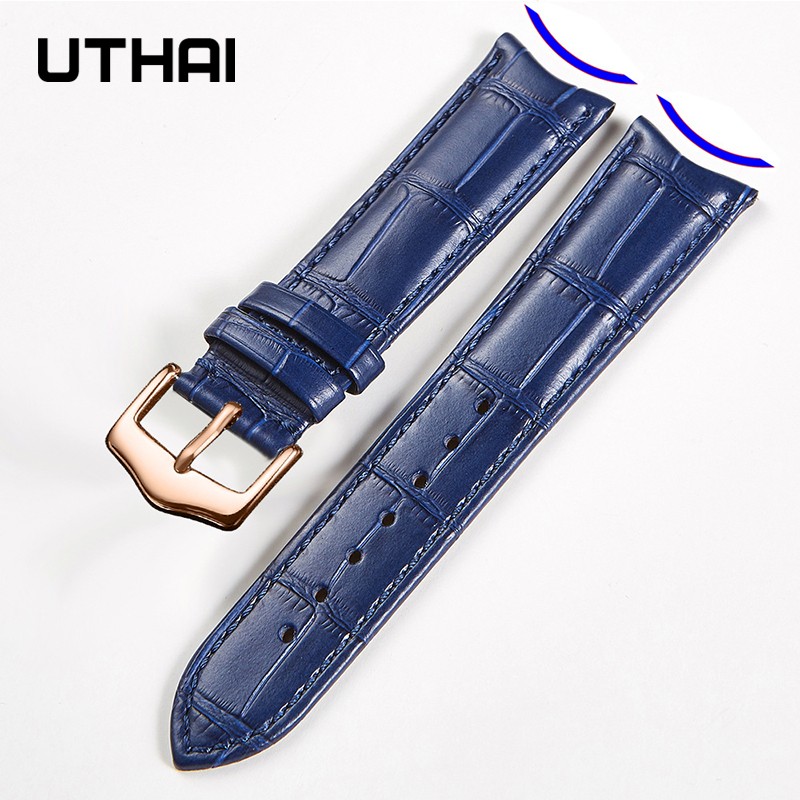 UTHAI F09 Genuine Leather Watchband Curved Interface Bamboo Style Buckle Business 19mm 20mm 21mm 22mm 24mm Retro Watch Strap