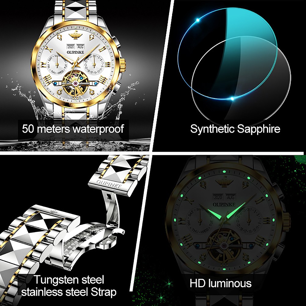 New luxury men automatic mechanical wristwatch tungsten steel watch top brand sapphire glass men watches reloj hombre