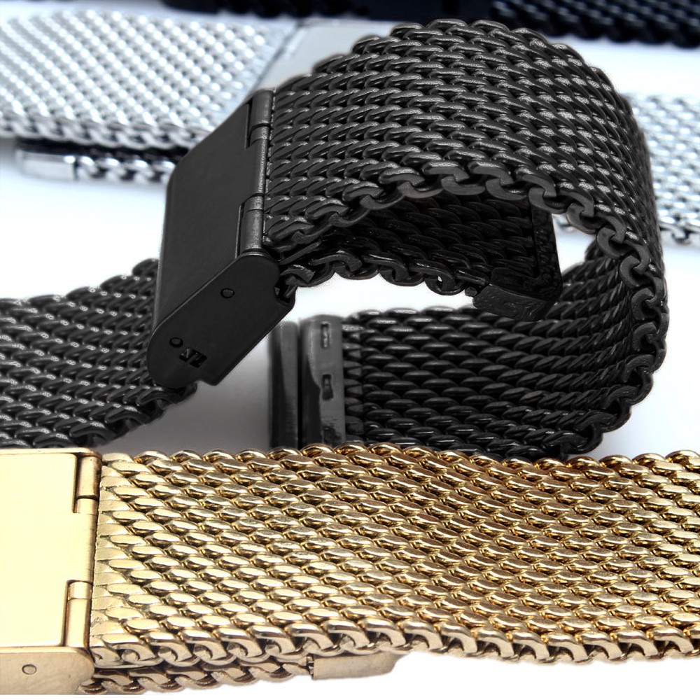 18mm 20mm 22mm 24mm Universal Milanese Watchband Quick Release Watch Band Mesh Stainless Steel Strap Wrist Strap Bracelet Black