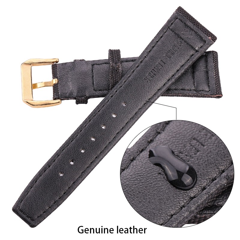 Nylon Canvas + Genuine Leather Watchband 20mm 21mm 22mm Black Green Blue Women Men Watch Band Strap With Pin Buckle