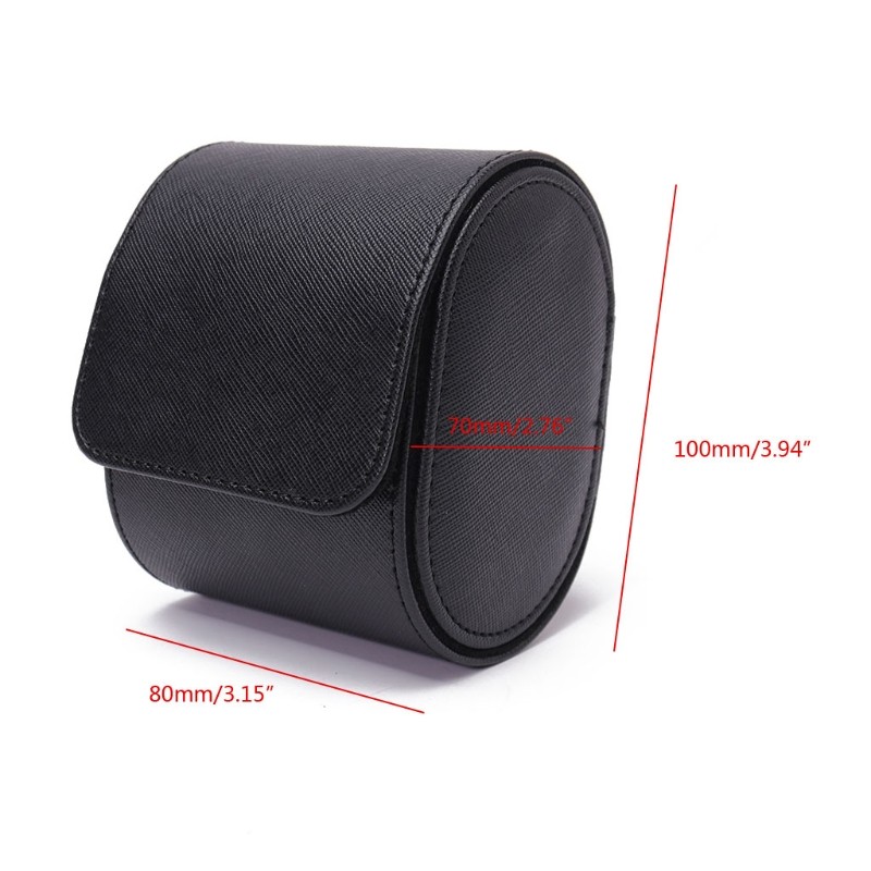 Black Real Leather Watch Roll Box Single Watch Travel Case B36D