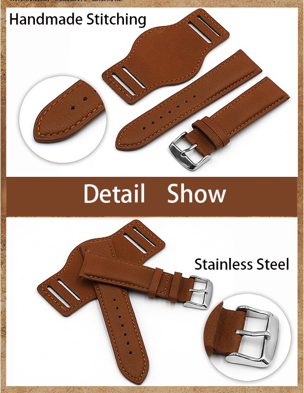 18mm 20mm 22mm Retro Handmade Genuine Leather Watch Band Cowhide High Quality Leather Watch Strap Bracelet Replacement Wristband