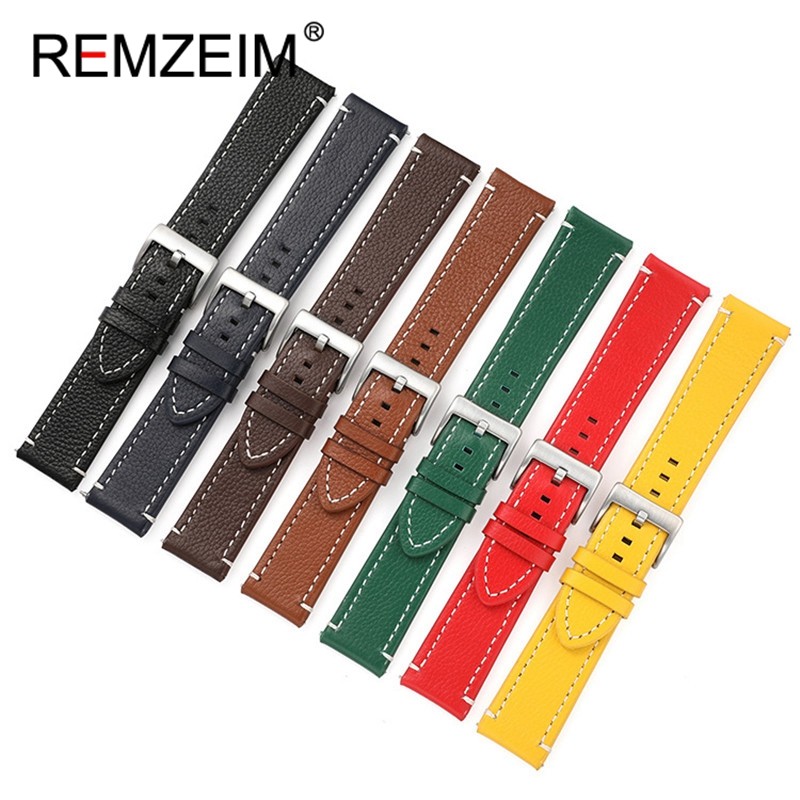 Double-sided Leather 18mm 20mm 22mm 24mm Watchband Quick Release Watch Band Strap Men Women Yellow Red Black Watch Accessories