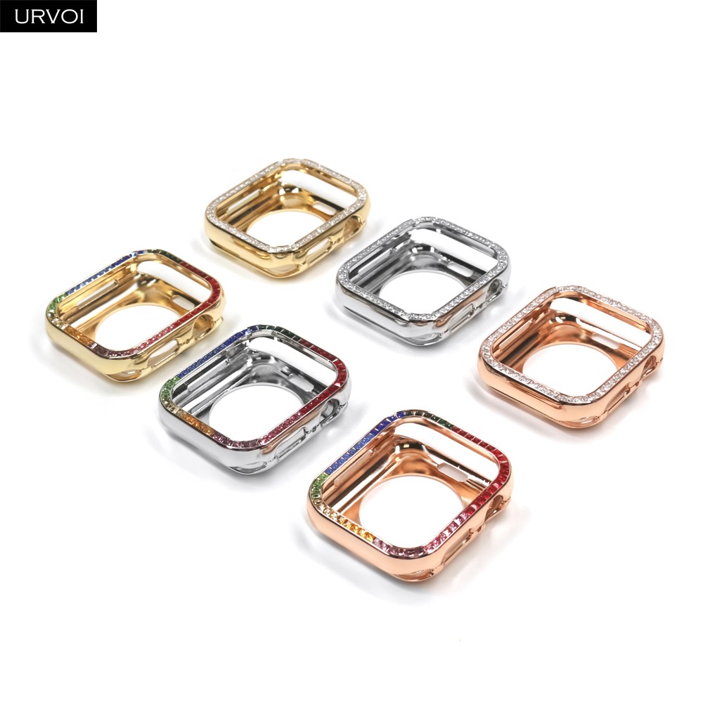 URVOI Full Glitter Rhinestone Case for Apple Watch series 6 5 4 SE Sturdy Metal Frame with Crystal Cover for iWatch Protection