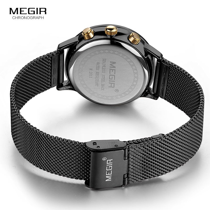 MEGIR - Genuine Leather and Stainless Steel Watch Strap, Fabric Strap Accessory