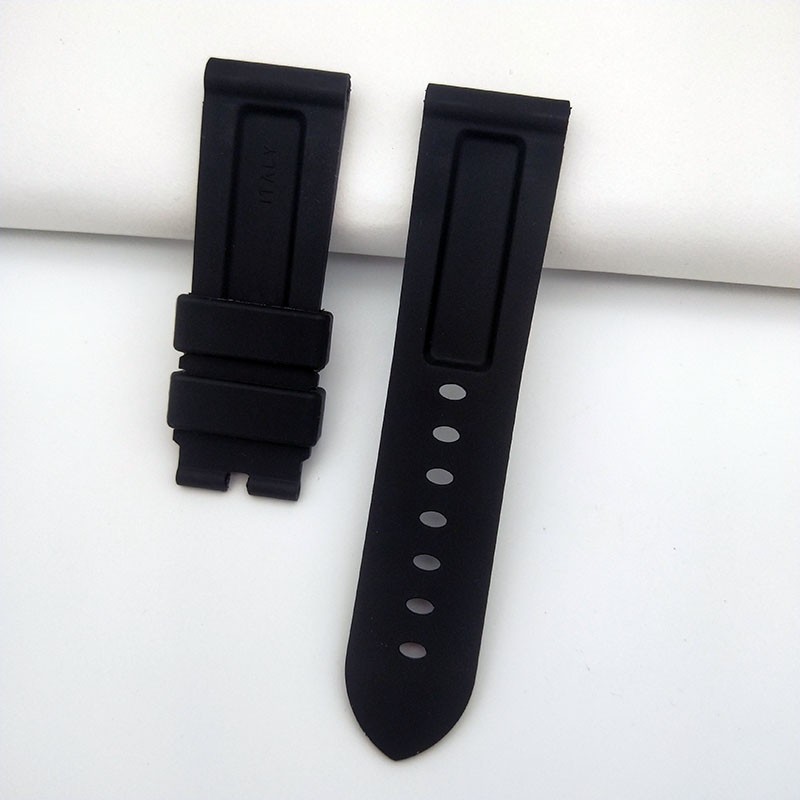 24mm Black Pure Soft Silicone Rubber Watchband Replacement Watch Strap for Panerai Wristband Waterproof Strap + Free Tool