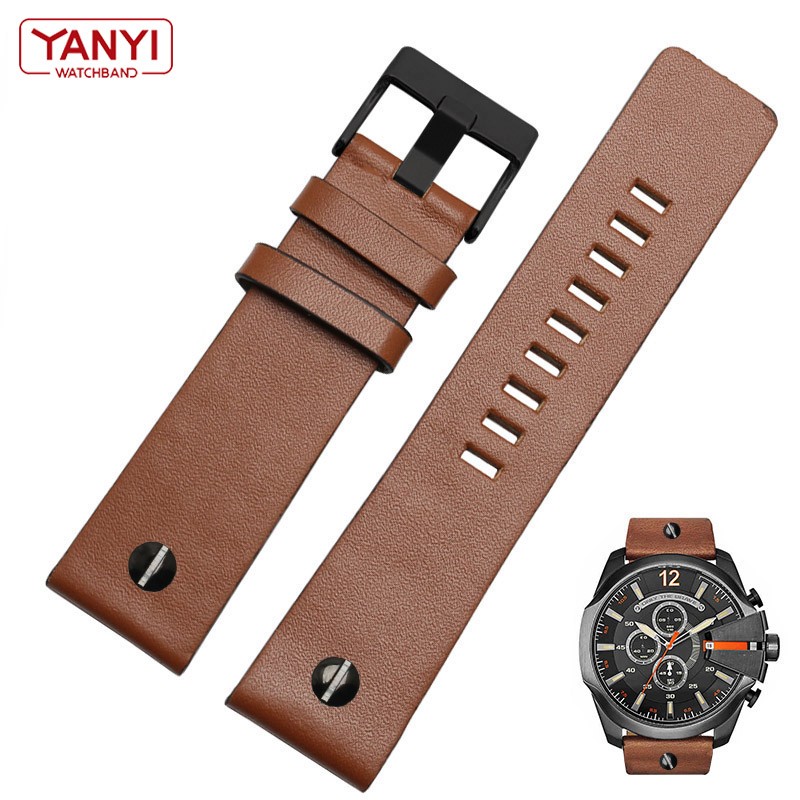 Genuine Leather Watchband Bracelet 22 24 26 28 30mm Watch Strap with Rivet for Diesel DZ7406 DZT2009 DZ7413 DZ7257 Watch Band