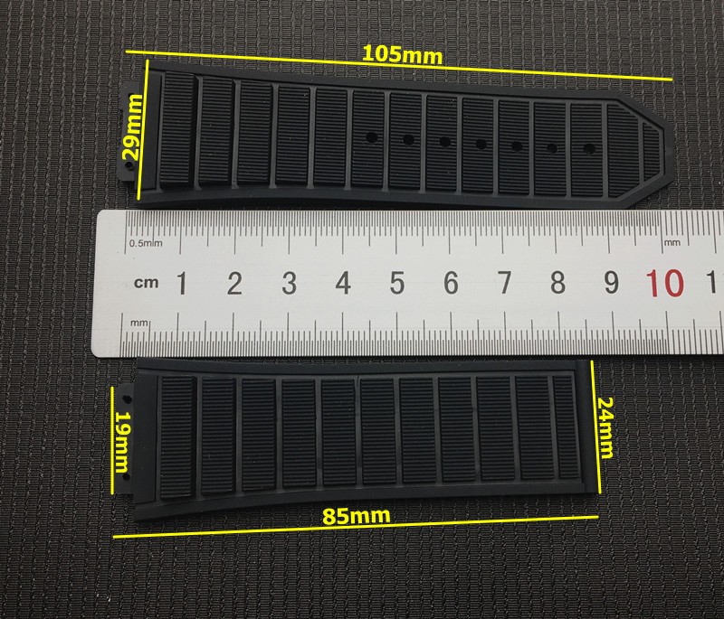 العلامة التجارية الفاخرة أسود 29*19 مللي متر الطبيعة سيليكون المطاط مربط الساعة حزام (استيك) ساعة ل Hublot حزام ل الملك الطاقة سلسلة مع شعار أدوات
