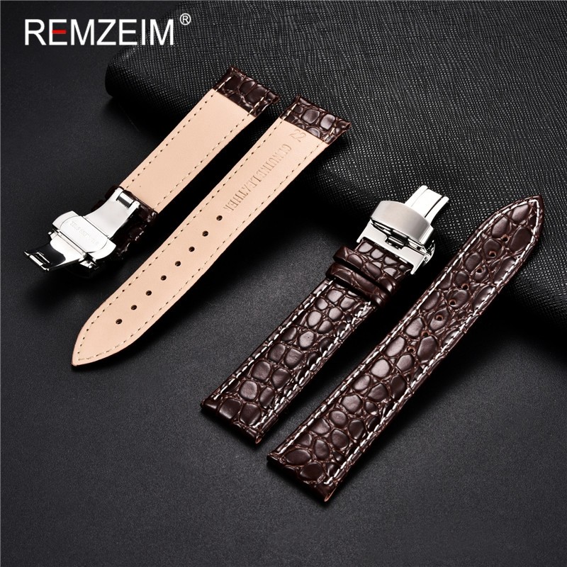 REMZEIM Calfskin Watchband 18mm 19mm 20mm 21mm 22mm 24mm Women Men Leather Strap Watch Band Accessories Wristband