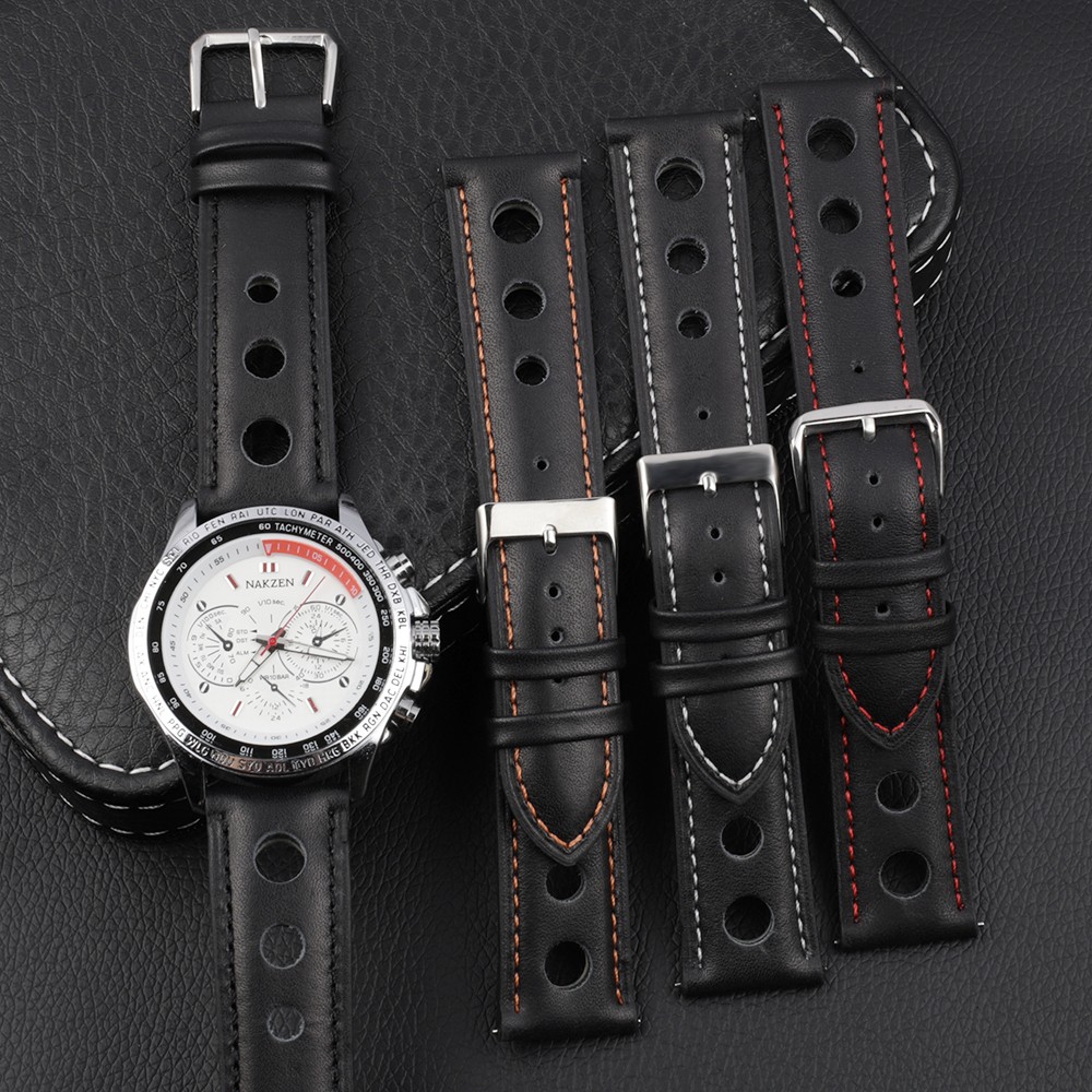 Onthelevel Leather Watchband 18mm 20mm 22mm 24mm Black Brown Coffee Racing Strap Handmade Stitching Quick Release Watch Strap