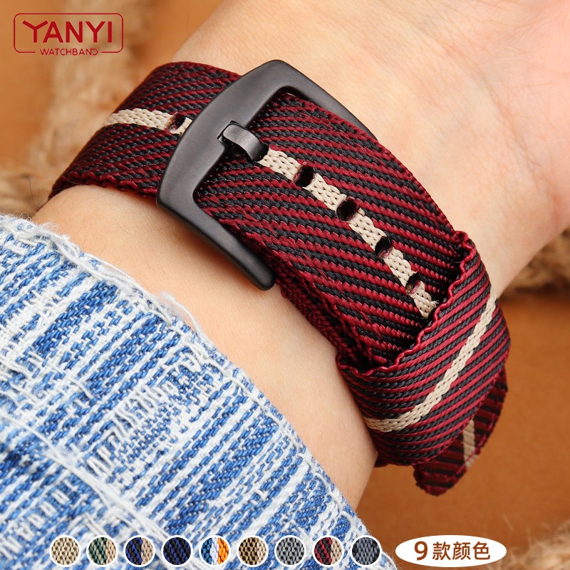 Senior Nylon Watchband 18mm 19mm 20mm 21 22mm 23mm 24mm Dark Blue Watch Strap Quick Release Bar Waterproof Bracelet Wrist Band