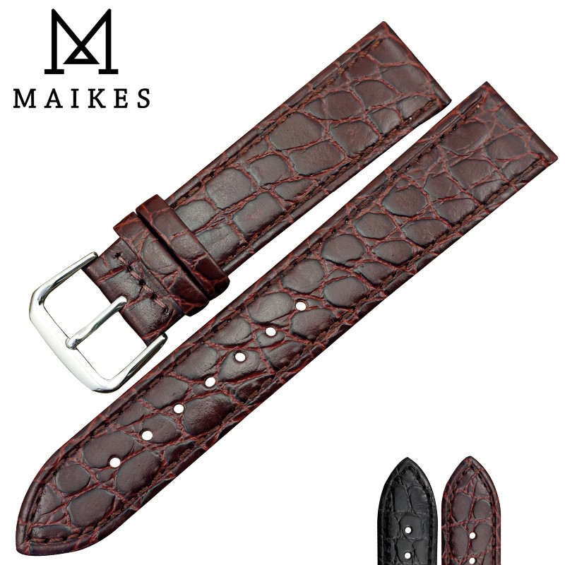 MAIKES Watch Accessories Genuine Leather Watch Strap Crocodile Pattern Wrist Band Soft Watches 12mm-20mm Black Bracelets