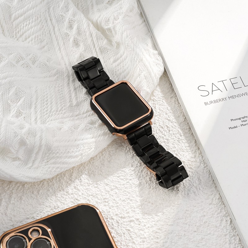 Resin strap + tempered glass case for apple watch band 44mm 42mm 40mm 38mm korea ring watchband for iwatch 7 6 se series 5 4 3