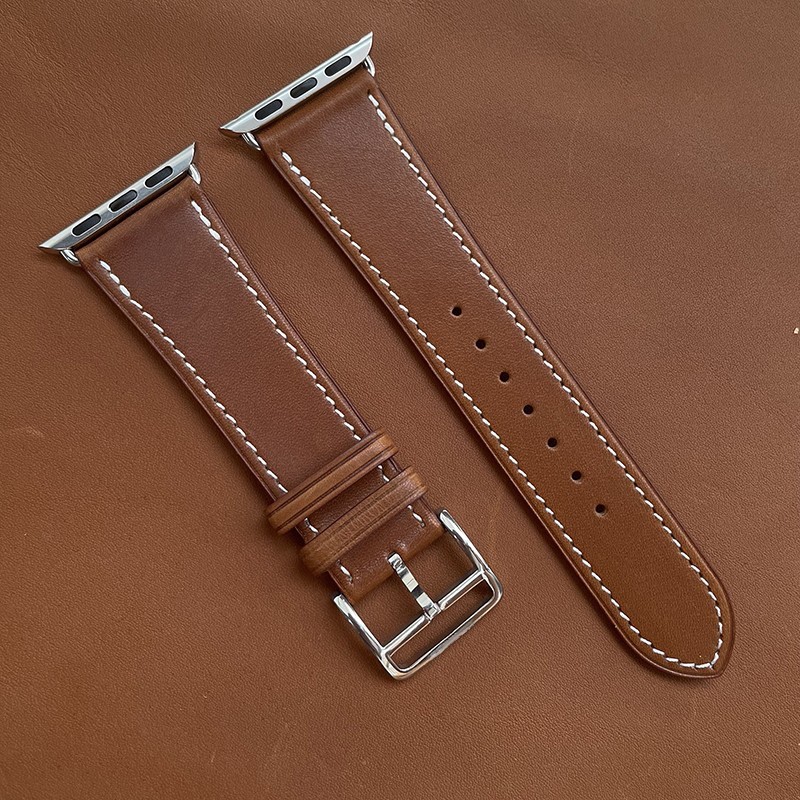 Kebitt High Quality Swift or Barenia Leather Single Round Smart Watch Strap for Apple Watch 7 6 Se 5 4 3 Strap 40mm 44mm 41mm 45mm