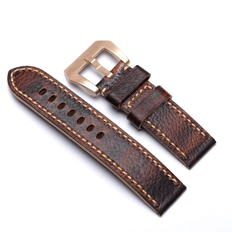 Men's watch with leather strap, brown and red, retro buckle, 20 22 24 26 mm, suitable for wristwatch