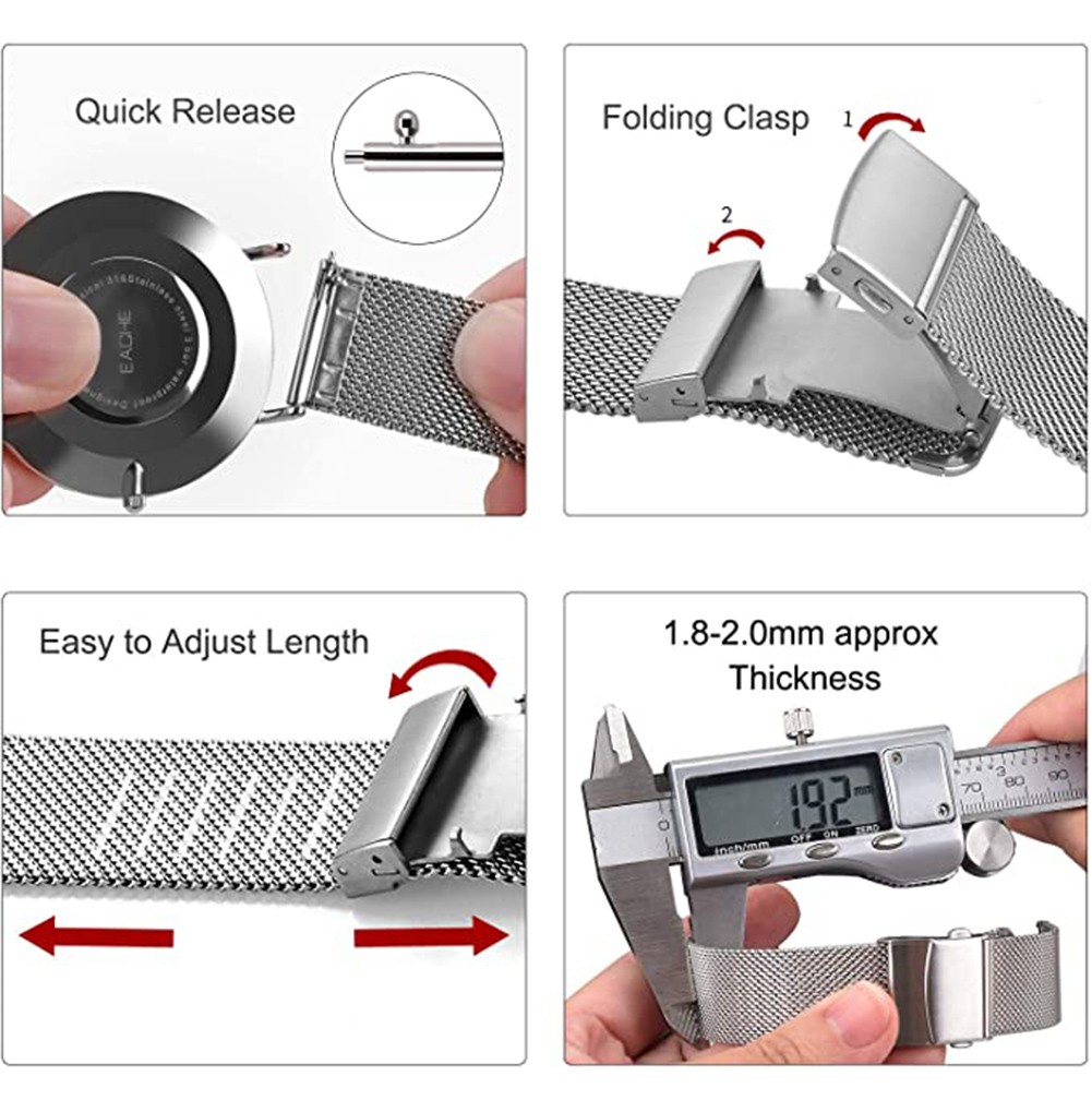 Stainless steel mesh watch band for men women, quick release mesh watch straps 16mm 18mm 19mm 20mm 21mm 22mm