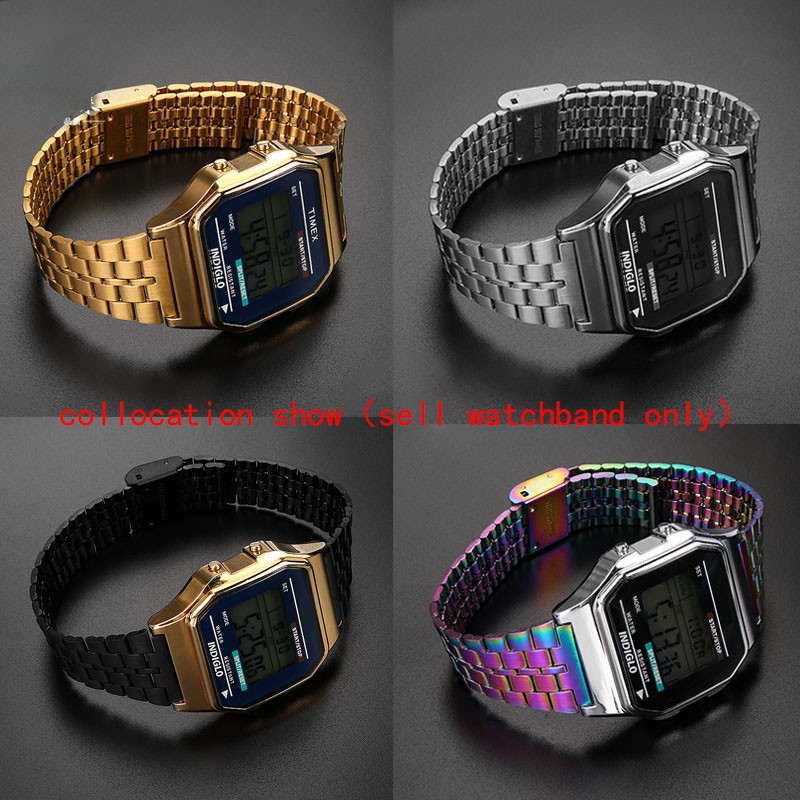 Casio Metal Wristband A158 / a159 / A168 /a169/b650 /aq230/ 700 Small Gold Watch Accessories Mouth18mm Convex Black Bracelet