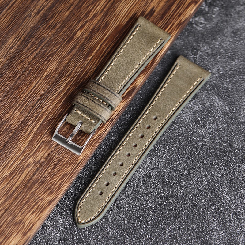 Suitable for antique watch straps, handmade Italian calf leather watchband 18mm 20mm 22mm, frosted retro style soft bracelet