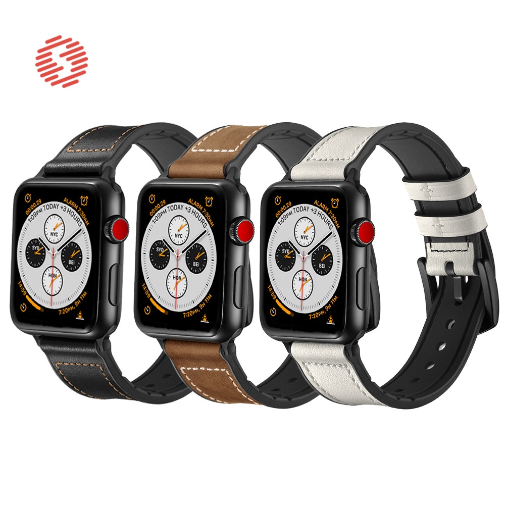 ShengOne Leather And Soft Silicone Fashion Band For Apple Watch 7 6 SE 5 4 45 44 42mm Replacement Watchband Bracelet 41 40 38