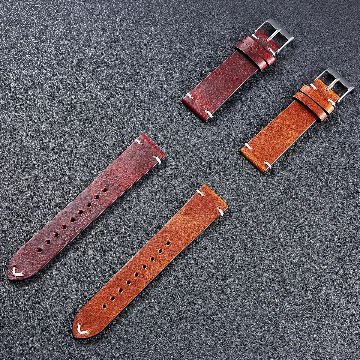 Vintage Leather Watchband Dark Brown Green Distressed Oil Wax Leather Watch Strap 20mm 22mm Quick Release Cowhide Watch Strap