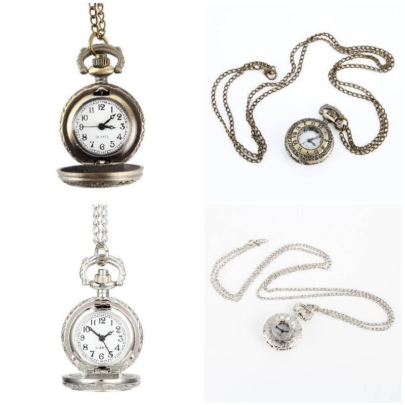 2022 Fashion Vintage Alloy Pocket Watch Roman Numeral Dual Time Display Watch Necklace Chain Watches Holiday Gifts TY66