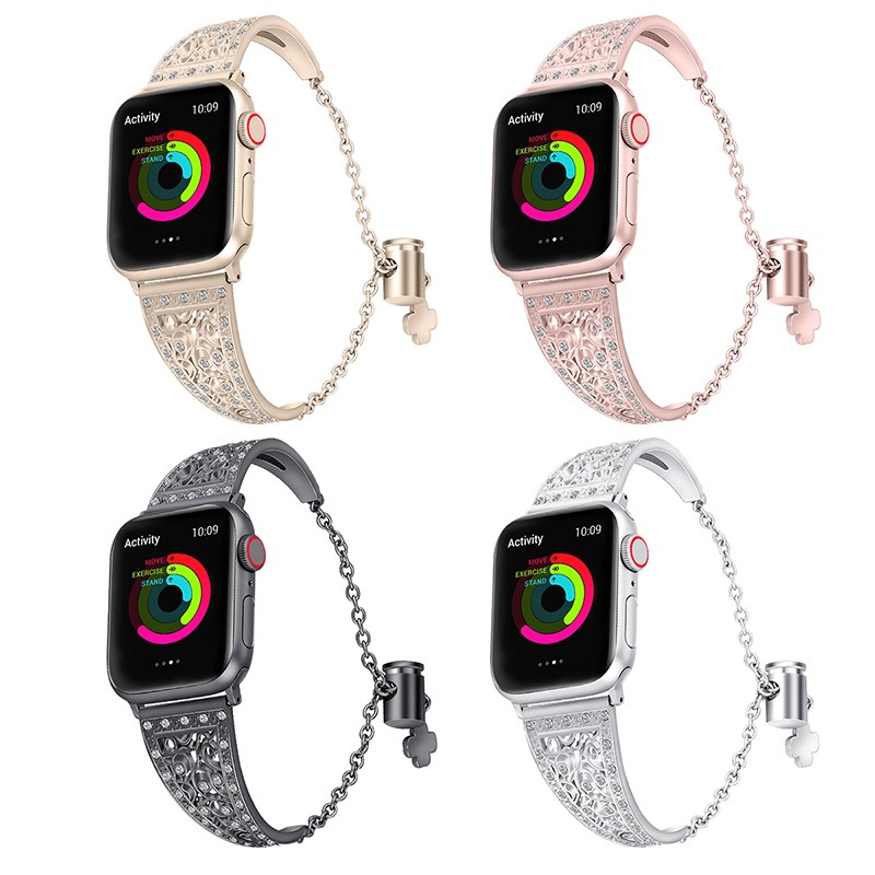 Metal Diamond Bracelet for iWatch Series SE7654 Stainless Steel Band 38mm 40mm 41mm 42mm 44mm 45mm Flower Pattern Women's Strap