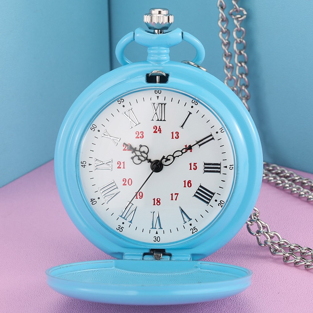 Classicial Blue Smooth Women's Pocket Watch Thin Series Simple and Generous Quartz Watches Valentine's Day Gift for Girlfriend