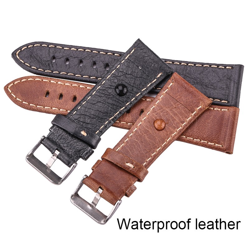 Genuine Leather Watch Band Strap Black Brown 22mm 24mm Strap Women Men Soft Thin Cowhide Watchband Bracelet With Pin Buckle