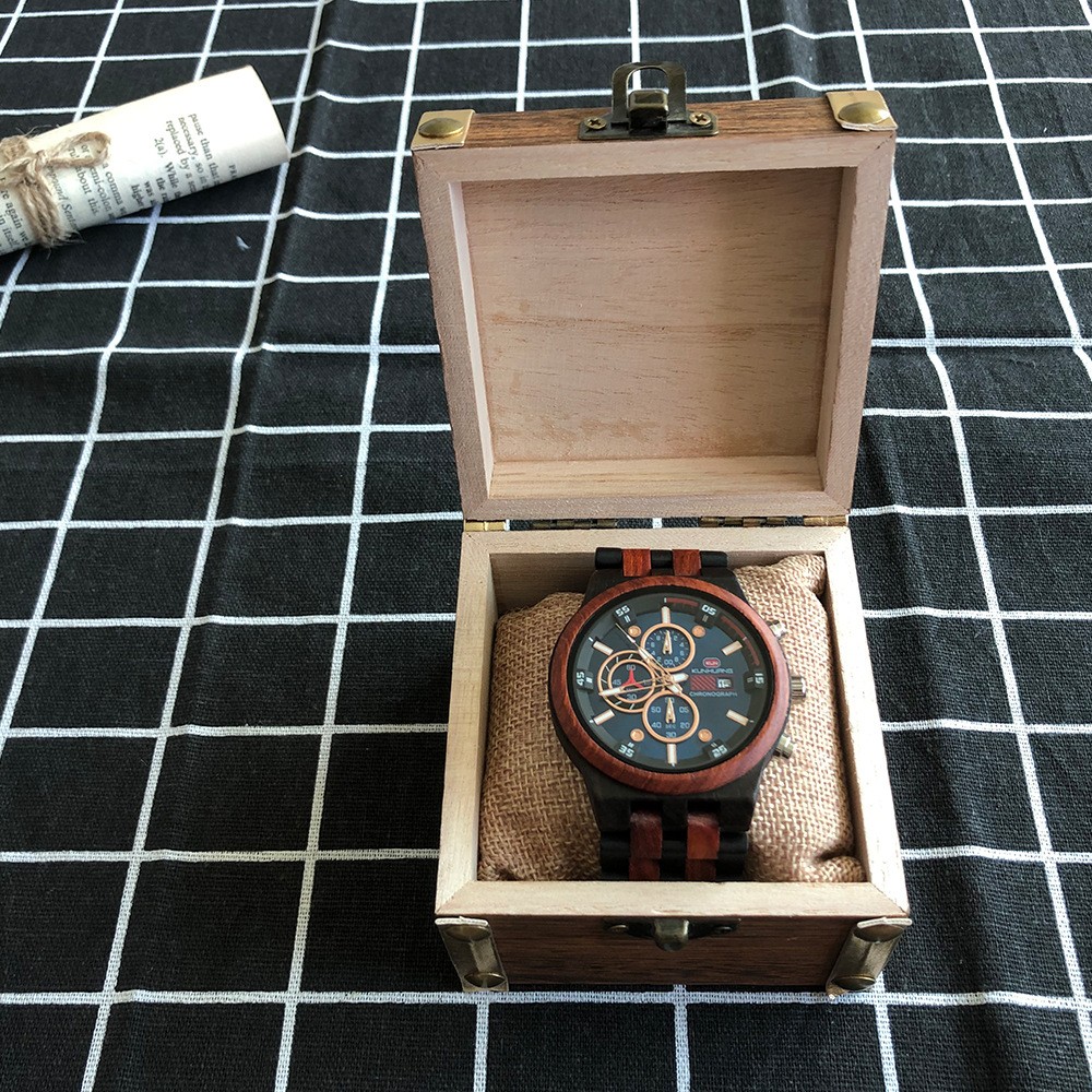 Kunhuang Luxury Wood Stainless Steel Men Watch Fashion Wooden Watches Chronograph Quartz Watches relogio masculino gift man