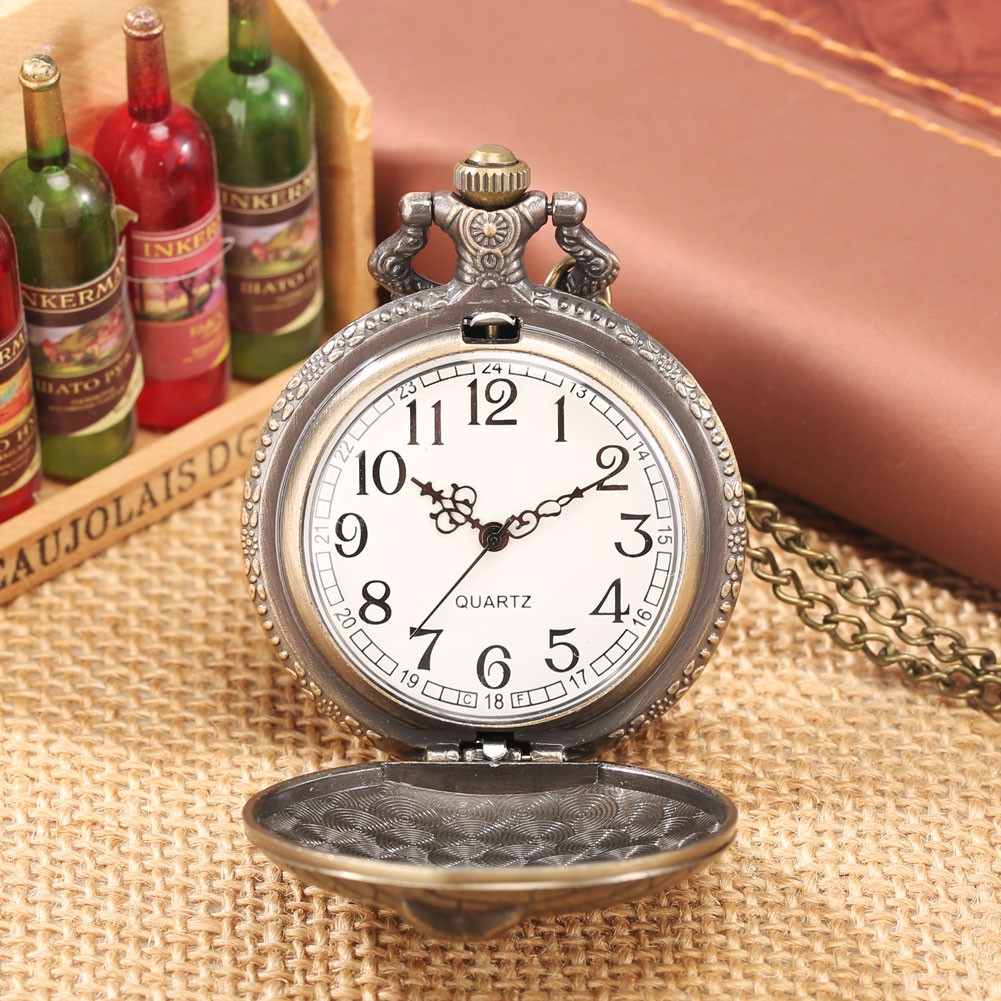 New Classic Bronze Men's Quartz Big Chain Pocket Watch Cat Pattern Unisex Advance Sense Watches Birthday Gift for Boyfriend