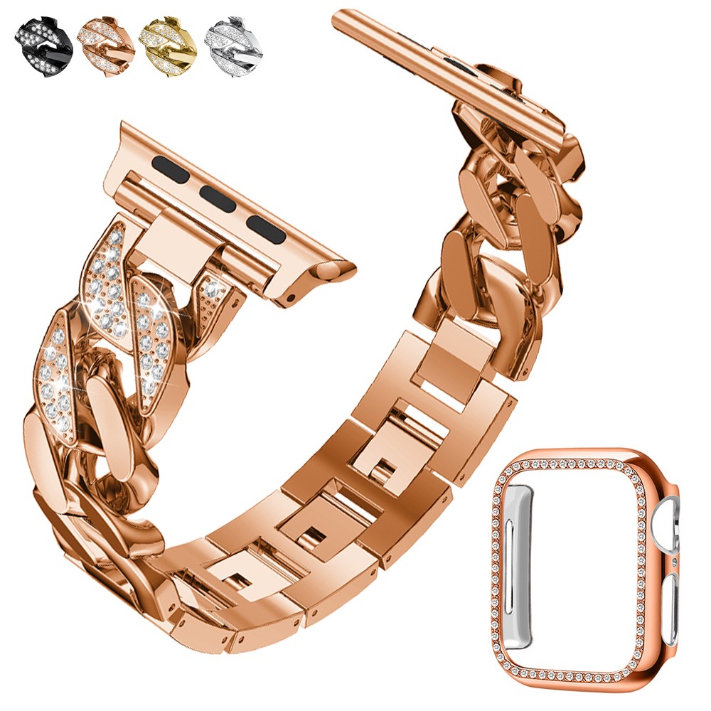 الفاخرة الماس حزام الساعات ل أبل سلسلة ساعة 7 6 SE 5 4 3 المعصم حزام ربط سوار ل iWatch 38 41 42 45 مللي متر المعادن الصلب حزام