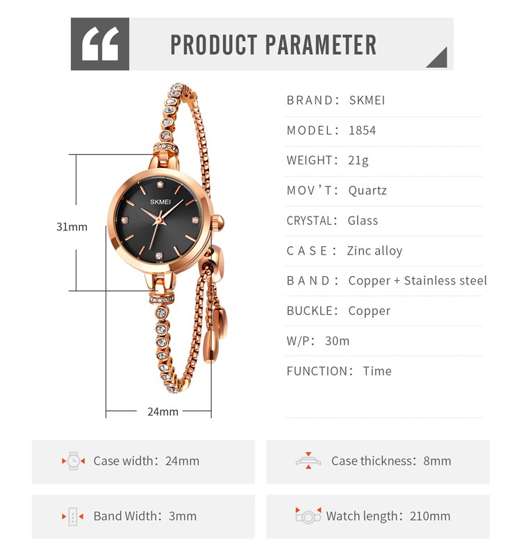 SKMEI Luxury Women's Quartz Watch Fashion Ladies Thin Casual Watches Female Girl Dress Watch 3Bar Waterproof Relogio Feminino 1854