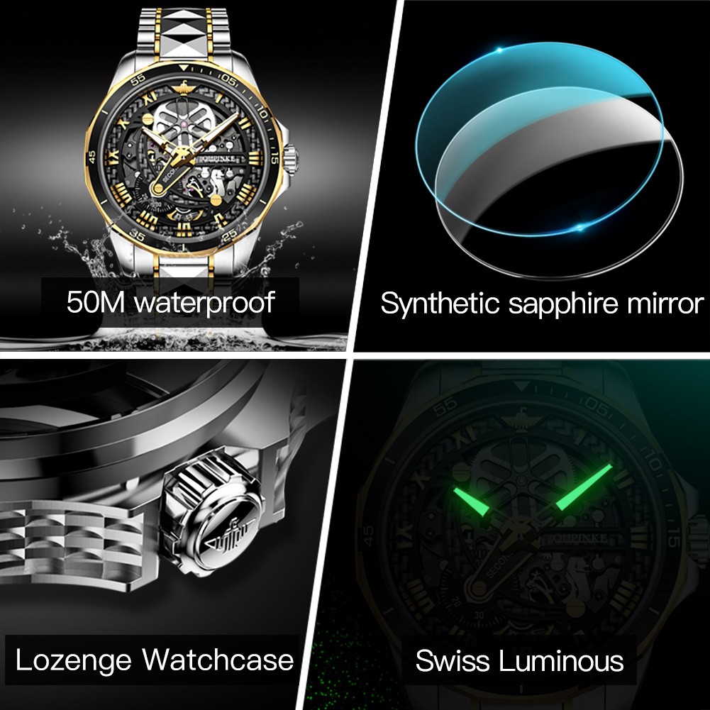 OUPINKE watch for men luxury brand men mechanical wristwatches skeleton design automatic watches sapphire glass watch 3178