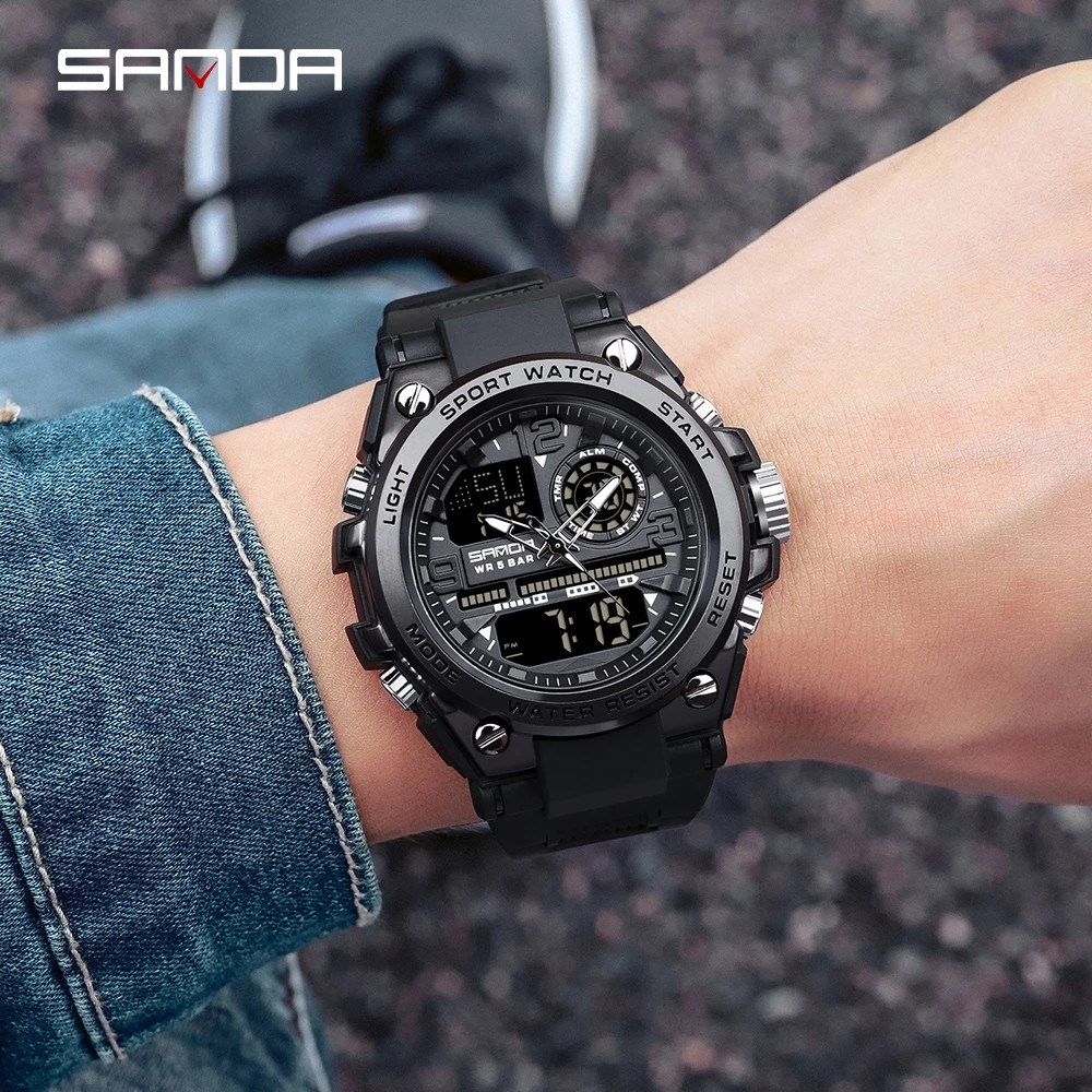 SANDA G Style Men's Digital Watch Military Shock Sports Watches Dual Display Waterproof Electronic Wristwatch Relogio Masculino