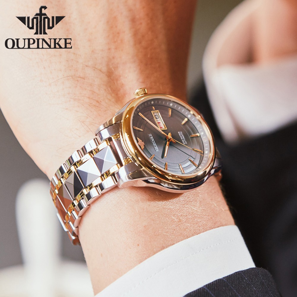 OUPINKE Luxury Brand Men Automatic Mechanical Watches Waterproof Stainless Steel Strap Watches Luxury Sapphire Mirror Male