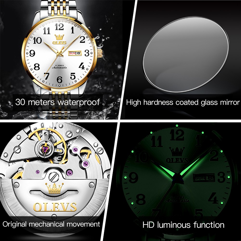 OLEVS Luxury Automatic Watch for Men Mechanical Waterproof Stainless Steel Fashion Top Brand Wristwatches Relogio Masculino