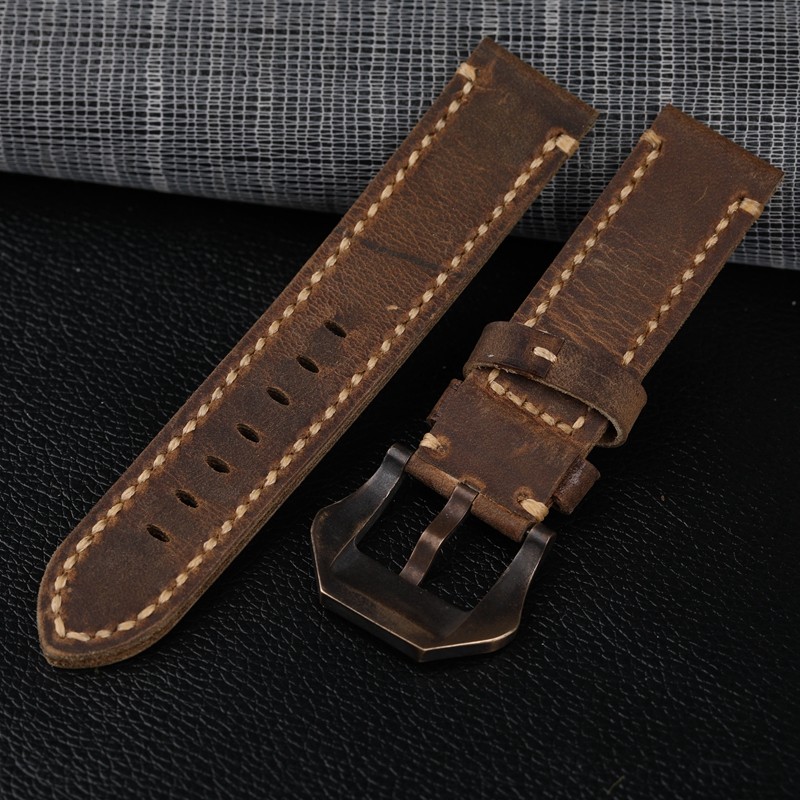 Handmade Bronze Watchband Crazy Horse Leather 20 21 22 23 24 26mm Men's Deep Coffee Men's Bracelet