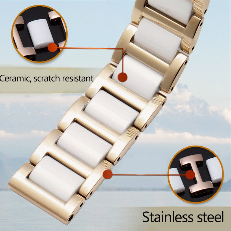 Ceramic Bracelet In Stainless Steel Watchband Watch Band Strap White Women Man Fashion Wristwatches 12 13 14 15 16 17 18 20 22mm